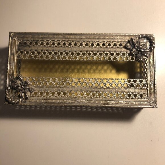 Vintage Hollywood Regency Gold Filigree Slim Tissue Box Holder Cover #2563-2.5 - Picture 2 of 5